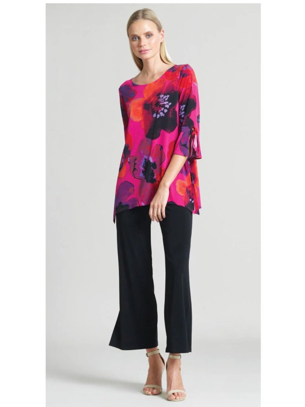 CLARA SUNWOO Soft Knit Poppy Print Tunic with Cuff Detail Side Vents Size M - Picture 2 of 10